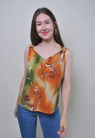 ABSTRACT PRINT VINTAGE TOP, 90S MULTICOLOR RAVE TANK