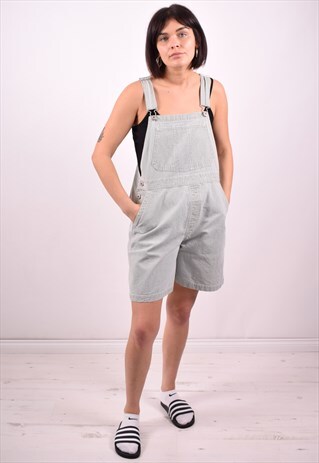 WOMENS VINTAGE DENIM DUNGAREES MEDIUM GREEN CHECK 90S