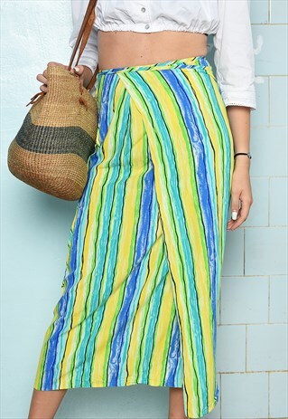 VINTAGE 90S MULTICOLOR STRIPED FESTIVAL MIDI SKIRT WRAP UP
