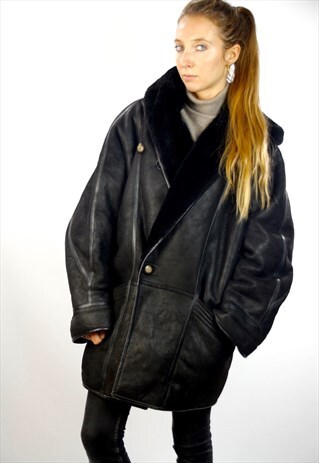 SHEARLING COAT / SHEARLING JACKET / BLACK SHEARLING COAT