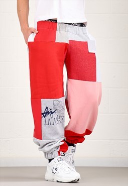 Vintage Nike Reworked Patchwork Joggers in Red Medium