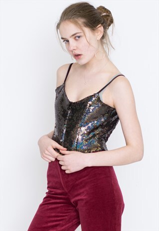 VINTAGE MULTI SHINY RETRO CROP TOP