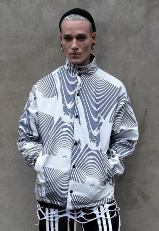 REVERSIBLE LOOSE DENIM FEEL ZEBRA PRINT THIN COTTON JACKET