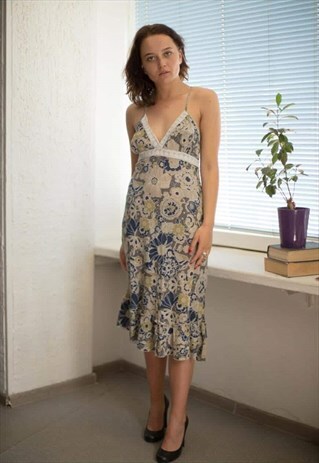 VINTAGE 90'S MULTICOLOUR PATTERNED SLEEVELESS DRESS