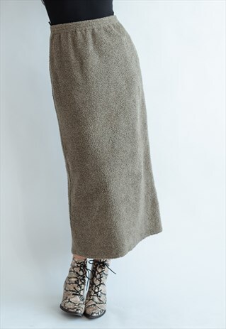 VINTAGE 80S MAXI SKIRT IN FLUFFY TEXTURE WITH BACK SPLIT