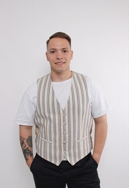 80s classic men suit striped vest, vintage work wear retro 