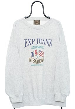 Vintage EXP Jeans Graphic Grey Sweatshirt Mens