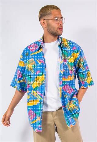 90'S VINTAGE CRAZY PRINT SHIRT FESTIVAL WAVEY