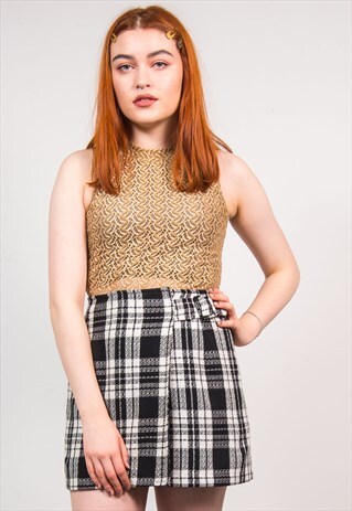 VINTAGE 90'S BROWN LACE PATTERN CROPPED VEST TOP