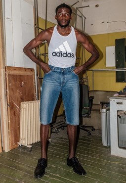 90's Vintage knee length blue denim shorts