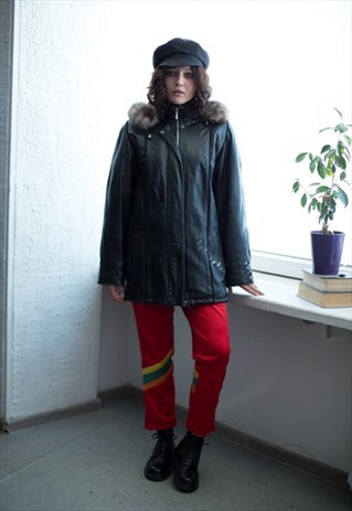VINTAGE 90'S LEATHER HOODED PARKA