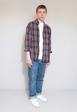 VINTAGE 1990'S RED & BLACK PLAID FLANNEL SHIRT