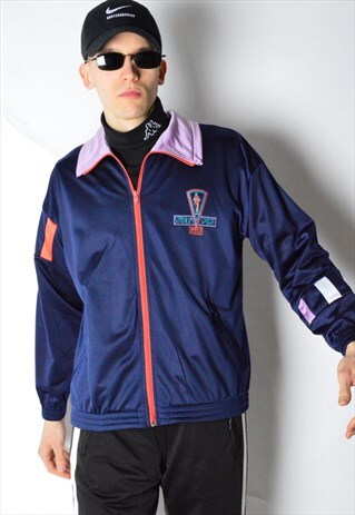 VINTAGE 90S NAVY BLUE EMBROIDERED TRACK JACKET