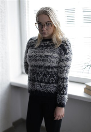 VINTAGE 90'S GRAYISH BLUE FRIZZLE KNITTED JUMPER