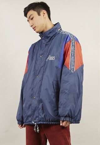VINTAGE 80'S ASICS TAPED BLUE/RED THERMAL SPORTS JACKET