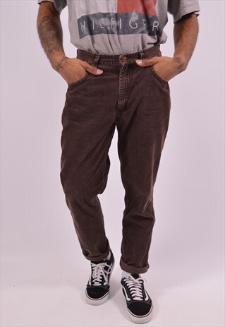 LEE MENS VINTAGE CORDUROY TROUSERS W30 L30 BROWN 90S