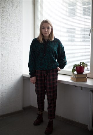 VINTAGE 80'S BLACK/EMERALD GREEN KNITTED JUMPER
