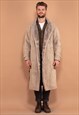 Vintage 80's Men Sheepskin Long Coat in Beige