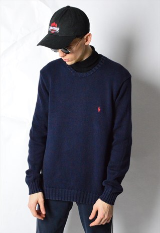 VINTAGE 90S NAVY BLUE KNIT RALPH LAUREN JUMPER