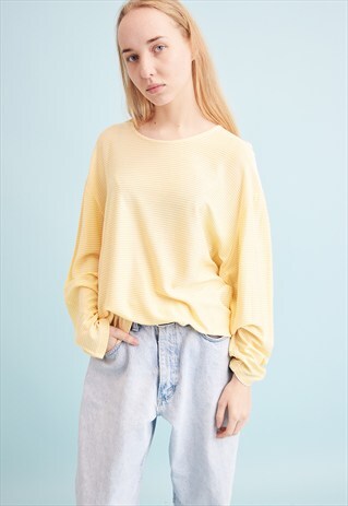 90'S MINIMALIST PASTEL STRIPED OVERSIZED LOSE-FITTED BLOUSE