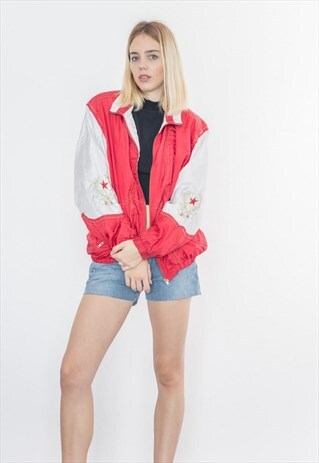VINTAGE 80S RED STAR BOMBER JACKET