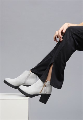 LIGHT GREY TASSEL ZIP SUEDE ANKLE BOOTS