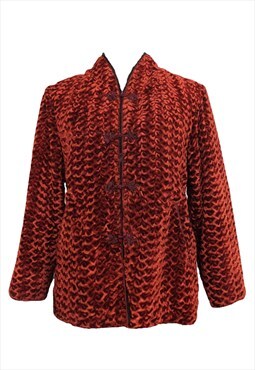 Vintage Velour Blazer Jacket 90s Preppy Boho Hippie Red