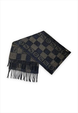 Fendi scarf brown black FF zucca monogram wool woolly