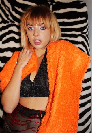NEON ORANGE FAUX FUR SCARF