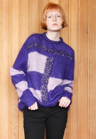 VINTAGE 1980S PURPLE PATTERNED MOHAIR JUMPER