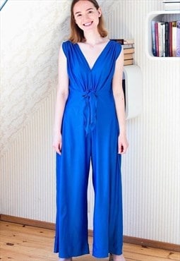 Bright royal blue shiny vintage jumpsuit