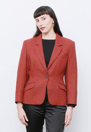 RARE VINTAGE 80'S MAXMARA RED HOUNDSTOOTH BLAZER JACKET