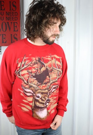 VINTAGE 90'S USA DEER SWEATSHIRT OVERSIZED,XL