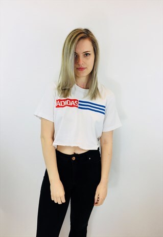 VINTAGE ADIDAS 3 STRIPE CROPPED T SHIRT