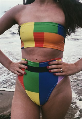 HIGH WAISTED BIKINI PANTS IN TETRIS PRINT