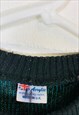 VINTAGE ABSTRACT KNITTED JUMPER BLUE AND BLACK PATTERNED