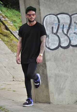 NEW PLAIN OVERSIZE BLACK COTTON TEE TSHIRT TOP
