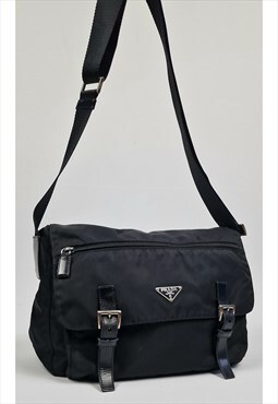 Vintage Prada Re-nylon Messenger Bag, Tessuto, Black