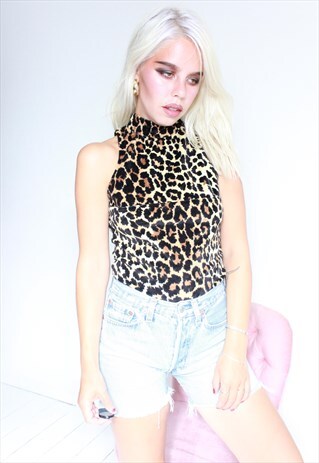 VINTAGE 80S LEOPARD PRINT VELOUR SLEVELESS TOP