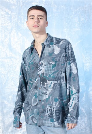 VINTAGE RETRO PATTERNED LONG SLEEVE FESTIVAL SHIRT