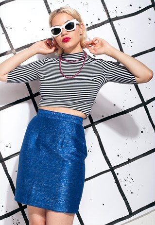 VINTAGE SKIRT 90S METALLIC BLUE HIGH-WAISTED MINI SKIRT
