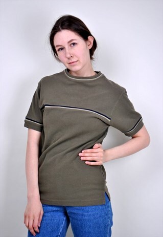 VINTAGE KHAKI GREEN TSHIRT, 90S MILITARY MINIMALIST TEE