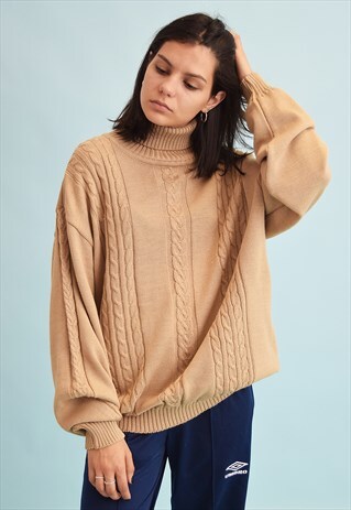 90'S RETRO KNIT SLOUCHY TURTLENECK WOOLLEN JUMPER