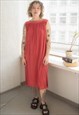 Vintage 80's Midi Red Pleated Sleeveless Dress