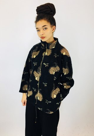 VINTAGE SQUIRREL SOFT TEDDY BEAR FLEECE JACKET