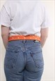 FUNKY ORANGE BELT, VINTAGE BELT WITH ROUND BUCKLE ELK PRINT
