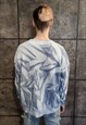 OIL WASH SWEATER TIE-DYE CABLE KNIT JUMPER GRUNGE TOP BLUE