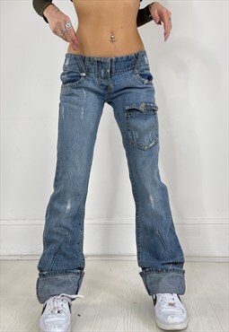 Vintage Y2k Jeans Low Rise Bootcut Flares Zipper Grunge 00s