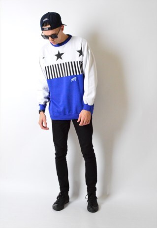 VINTAGE 80S COLOUR BLOCK STRIPED SWEATSHIRT JUMPER