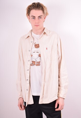 LEVI'S MENS VINTAGE DENIM SHIRT MEDIUM BEIGE 90'S